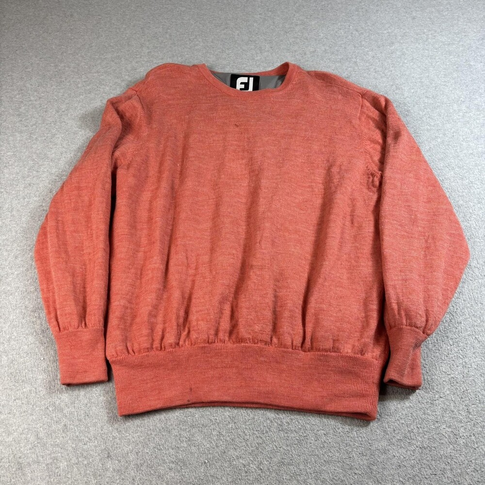 FootJoy Wool Sweater Mens Large Orange Crewneck Lined Golf Pullover Outdoors